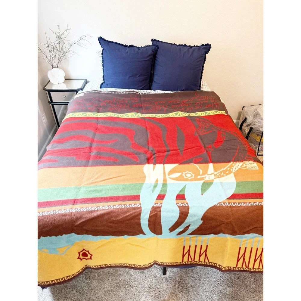 Pendleton Sahalie Legend of the Salmon Blanket Wool Cotton USA Made‎ Reversible